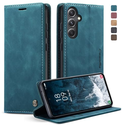 KZB Handyhülle für Samsung Galaxy S23 FE Hülle Premium Lederhülle Klappbar Flip Case Tasche Magnet Kartenfach Standfunktion Klapphülle Schutzhülle für Samsung Galaxy S23 FE - Blaugrün