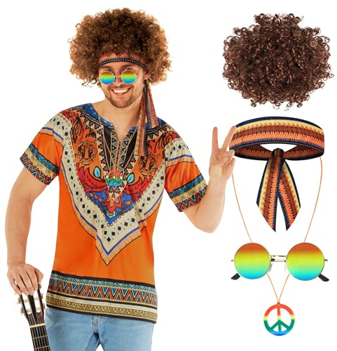 Morph Kostüm Herren 70er Jahre, Schlagermove Outfit, Retro Party Oberteil, Perfekt für Karneval und Events, L