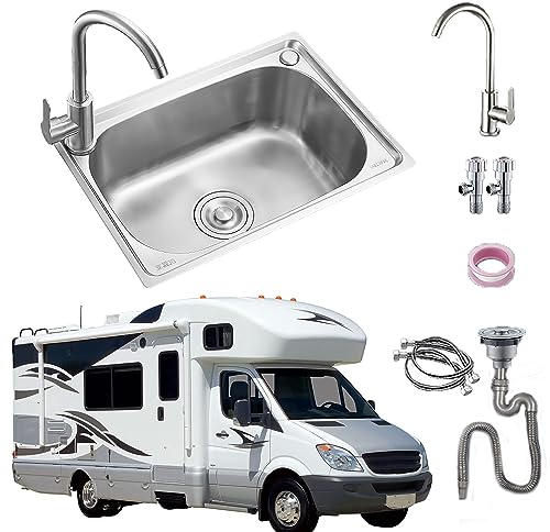 Fregadero de cocina para caravana, fregadero de acero inoxidable con grifo, fregadero para exteriores, estación de lavado de manos portátil, para lavandería, garaje, jardín, camping al aire libre ( Co