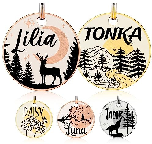 Doble colores personalizados etiquetas de perro, placas personalizadas para mascotas, etiqueta de gato grabado con láser profundo, colgante para perros y gatos (plata)
