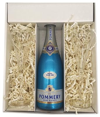 Coffret cadeau blanc - Champagne Pommery -1 Blue sky - 2 flutes CHEF & SOMMELIER