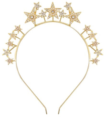 Star Headbands for Women Girls, Bling Shining Reinstone Christmas Headband Star Headband Crown Star Rhinestone Hair Hoop Wedding Hair Accessories for New Year Party Festival Prop Y4XXFG (Gold)