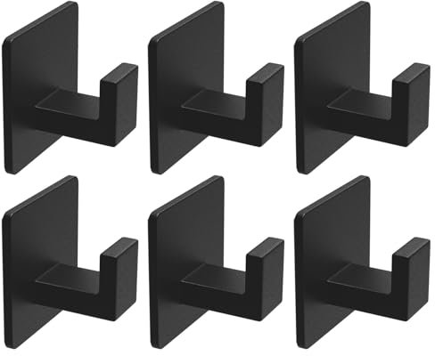 VAEHOLD Adhesive Towel Hooks, Heavy Duty Wall Hooks Aluminum Black Hooks for Hanging Coat, Hat, Towel, Robe, Clothes, Shower Hook for Door, Office, Kitchen, Bathroom (Black)
