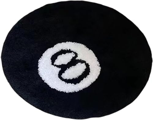 Teppich für 8 Bälle Simulation Billard 8 Ball Teppich Rund Beflockt Weich Stuhl Pad Anti-Rutsch Badematte Waschbar Bodenteppich Fußmatte für Wohnzimmer Esszimmer Schlafzimmer (Schwarz, 60x60cm)