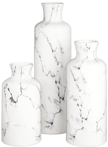 Weißes Vasen-Set – Vasen für Dekoration, perfekt für Pampasgras, getrocknete/frische Blumen, Vasen für Ihre Küche, Schlafzimmer, Büro, Wohnzimmer, Badezimmer oder Regaldekor (Marmoroptik)