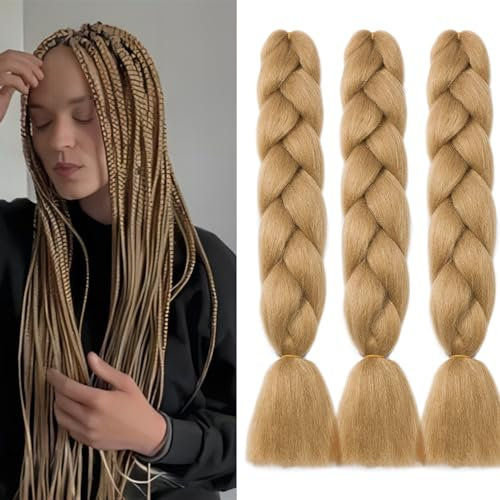 Dcbaboo Braids Extensions Kunsthaar Haare zum Einflechten 3 pack 24 Ombre Jumbo Braiding Hair Kanekalon Haarverlängerungen Zöpfe Afro Crochet Box Braids Haare für Braids 300g, Dunkelblond