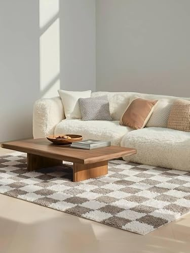 RugVista Chessie Teppich, 100 x 160 cm, Greige/Off Weiß | Moderne, Rechteckig, Niedriger Stapel, Nur chemische Reinigung, Oeko-Tex 100, Wohnzimmer, Schlafzimmer