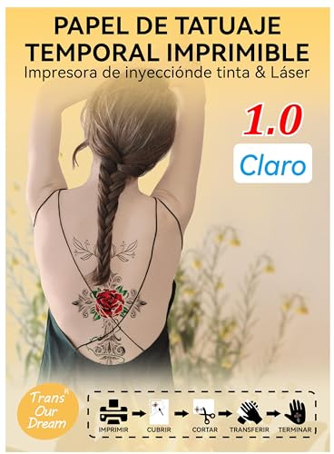 TransOurDream-Papel de transferencia ¡Imprimible personalizado,defínelo como quieras! Perfecto para Fiesta,tattoo Papel Transfer,tattoo falso,Inkjet/Láser A4X5Hojas