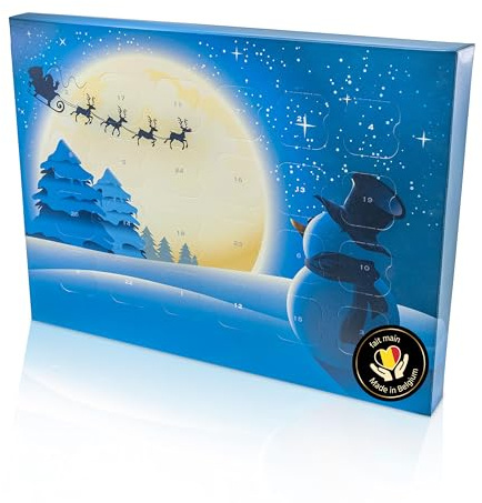 ePralinchen handverarbeitete belgische Luxus-Pralinen | Adventskalender mit gemischten weihnachtlichen Pralinen aus weißer- Vollmilch- dunkler Schokolade | ohne Alkohol | Schokolade made in Belgium