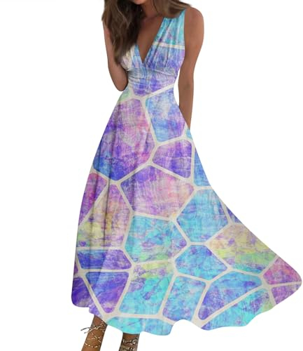 LSAltd Kleid Damen Blusenkleid Lässig Wickelkleid Elegant Kleid Schwarz Ballkleider Damen Lang Tunika Damen Wickelkleid Abschlusskleid Freizeit Swing Strandkleider Mit Taschen（5-Purple,XL）