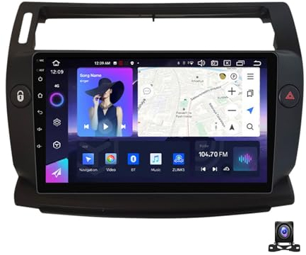 DEHIWI Android 13 Autoradio 9 Zoll Multimedia MP5 Video Player Für Citroen C4 2004~2014 Mit AHD Rückfahrkamera GPS Navigation Unterstützt Carplay/Auto/FM Radio/DSP/Navi,Schwarz,8 Core NF4 4G+64G
