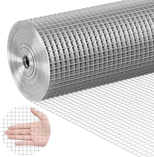 VEVOR Malla de Alambre Soldada 610mm x 30,48m Rollo de Malla de Alambre Galvanizado en Caliente 12,7x12,7 mm Valla de Alambre de Gallinero Calibre 19 para Jaulas de Conejos, Jardín, Roedores Pequeños