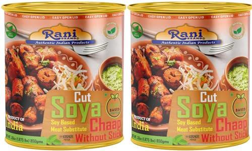 Rani Cut Soya Chaap Whitout Stick (Plant Based Protein) 30oz (1.875lbs) 850g, Pack of 2 ~ Easy Open Lid | All Natural | Vegan | No Colors | NON-GMO | Kosher | Indian Origin | Soy Based Meat Substitute