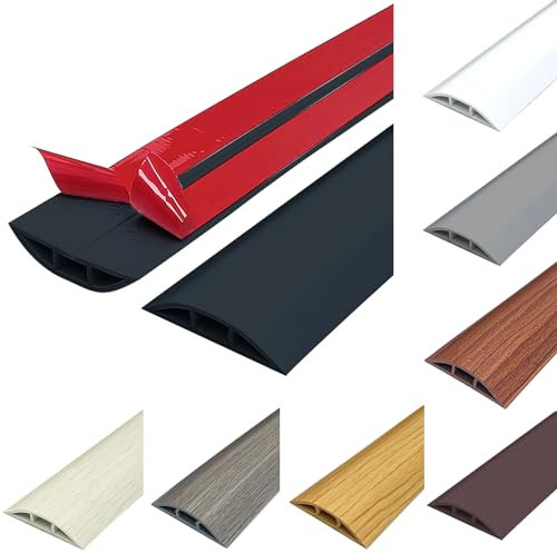 Bodenkabelschutz, Flexibler Zuschneidbar PVC-Kabelschutz, Selbstklebend Bodenkabelabdeckung, Bodenkabelkanal, schützt Kabel und verhindert Stolperfallen, 50mm* 1m, schwarz