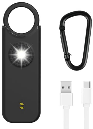 flintronic Persönlicher Alarm, 135 dB Selbstverteidigungsalarm mit LED-Licht und Schlüsselanhänger, Taschenalarm Schlüsselanhänger Alarm für Frauen, Kinder, ältere Menschen, Nachtschicht (Schwarz)