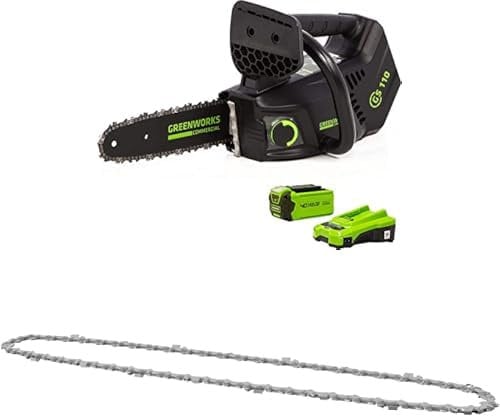 Greenworks Akku Kettensäge mit Akku und Ladegerät, bürstenlosem Motor, 40V 2Ah Akku + Greenworks 25cm Ersatzkette für Kettensäge