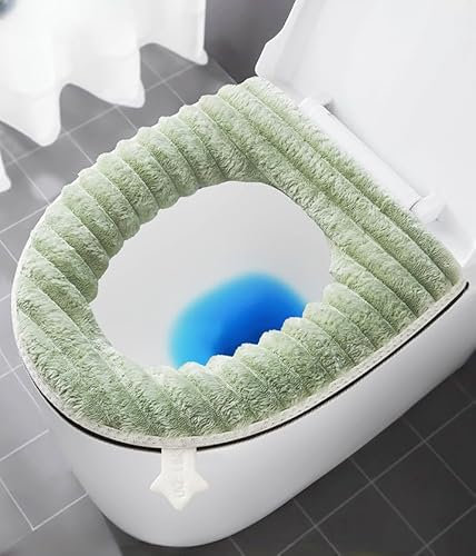 2 x dickere, weiche WC-Sitzbezüge, WC-Sitzkissenbezüge für Badezimmer, waschbar und wärmer, WC-Deckel-Sitzbezug mit Reißverschluss und Griff, passend für die meisten Toilettendeckel (grün)