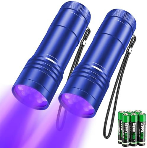 kizplays UV Taschenlampe 2 Stück Mini UV Schwarzlicht Taschenlampe mit 12 LEDs, Ultraviolettes Licht mit 395nm für Geocaching, Heimtierurindetektoren, Haustiere Urin-Detektor usw. (Blau)