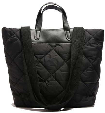 Fiorky Borsa tote da donna in nylon imbottito Borsa a tracolla trapuntata con tasca interna Borsa a tracolla in tinta unita for viaggi di lavoro (Nero)