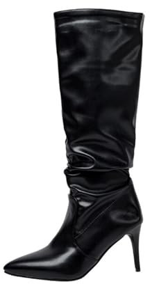 GHSIRUEU Elegante Stivali Alti al Ginocchio da Donna a Punta con Tacco a Spillo 7.5cm Moda Lungo Stivali,Nero,45 EU