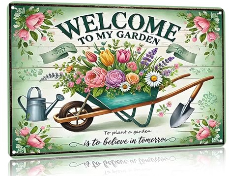 Bestylez Gardening Gifts Vintage Gardening Signs Welcome to My Garden Tin Sign for Home Garden Greenhouse Living Room Bedroom Yard Cottage Outdoor Decor 8X12 Inch (3357)