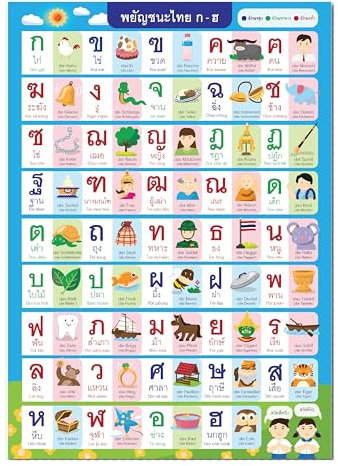 Thai lernen Plakat - Einfach lernen, Lernposter, Größe A2, Thai Alphabet, thailändisch, für Mädchen und Jungen: Buchstaben zum Lernen