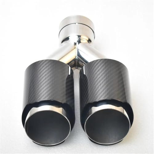 DZSQOMHGD Auspuffblenden Carbon Fiber Glänzend Schalldämpfer Spitze Y Form Doppel Ausgang Auspuffrohr Schalldämpfer Universal Edelstahl W222 Auto Auspuff Endrohr(63MM IN -102MM Out)