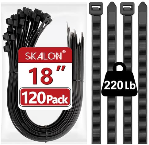 Bridas grandes de 18 pulgadas (paquete de 120) – Resistentes, resistencia a la tracción de 220 libras, bridas negras, bridas de alambre extralargas, SKALON