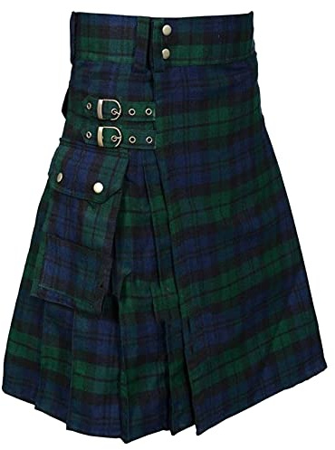 Générique Kilt écossais pour Homme Kilt Utilitaire Tartan Traditionnel des Highlands Jupe à Carreaux avec Poches Traditionnelle Médiévale Écosse Jupe Plissée Vêtements Steampunk