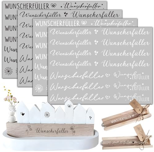 BOFUNX 4 Blätter Rub On Sticker Wunscherfüller Schwarz Weiß Transferaufkleber Folie Wunscherfüller für Geburtstag Hochzeit Kommunion Taufe Weihnachten Danke Geschenke Deko DIY Handwerk