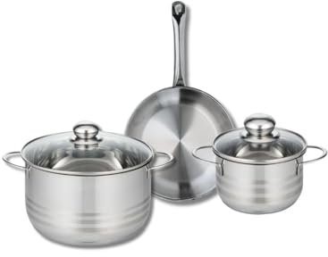 ELO 9867250 Batterie de cuisine 3 pièces, Ensemble de 1 Poêle de cuisson 24 cm et 2 faitouts 16 et 24 cm Elo Profi Brillant, inox, induction, Gris Étain