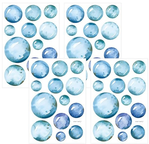 4 Blätter Fliesenaufkleber Bad Wandtattoo Kinderzimmer Seifenblasen Wandtattoo Badezimmer Wasserfeste Aufkleber für Jungen Mädchen Schlafzimmer Kinderzimmer Badezimmer Dekoration