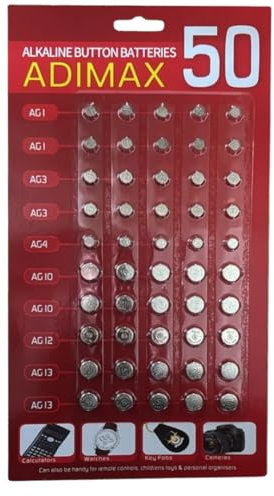 50 Assorted Button Cell Watch Batteries – AG1, AG3, AG4, AG10, AG12, AG13 – For Watches, Toys, Remotes, Calculators & More