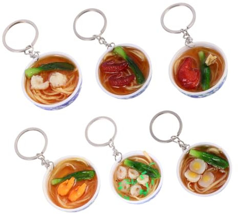 minkissy 6Pcs Simulation Kitchen Decoration Blue and White Porcelain Bowl Noodle Keychain Realistic Food Pendant for Boys and for Pretend Play and Role Play