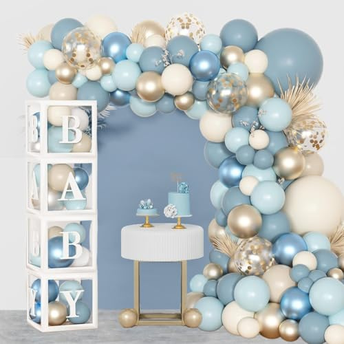 Acidea Babyparty Deko Junge, 152Pcs Baby Shower Deko Junge Mädchen mit Luftballoons Blau weiß, Luftballon Girlande ballonbogen für Babyshowerparty Neutral, Gender Reveal Party, Babyparty Boy or Girl