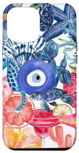 European Summer Preppy Collage Turtle And Evil Eyes Case for iPhone 12 Pro Max