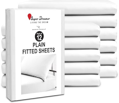 GC GAVENO CAVAILIA 12 Piece Fitted Sheets - Single Bed (91x190cm) - Bedding Sheets - Plain Dyed Microfiber Bedsheet Pack of 12-25cm Deep Pocket (10) - Easy Care Wrinkle & Fade Resistant - White