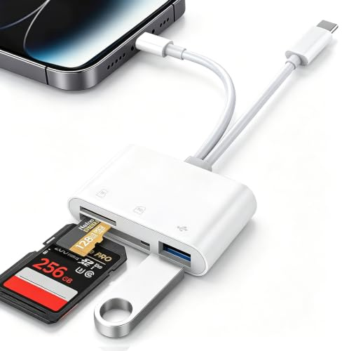 SD Kartenleser iPhone, SD Card Reader für iPhone/iPad/Kamera, SD Kartenleser USB C, iPhone SD Kartenleser, Speicherkartenleser mit SD/MicroSD/USB-A Slots für iPhone/iPad/MacBook/Android/Laptop