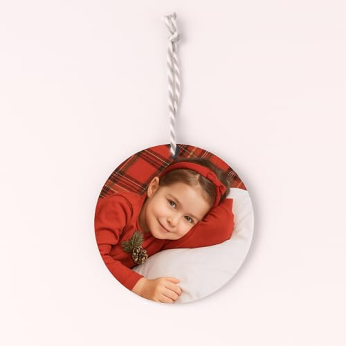Adornos Navideños Personalizados para Árbol, Bolas Redondas Madera de 8 cm con Foto, Set de 3-5 Unidades (5)