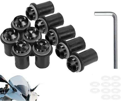 SKDFHOD 10 Stück Motorrad Windschild Befestigung Schrauben, Windschutzscheiben Bolzen, Schwarz Bolzen und Schrauben M5 mit Schlüssel für Befestigung und Unterstützung Windschutzscheibe