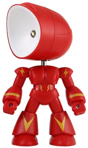 SHINEOFI Robot Shape LED Night Lamp PVC Adjustable Head Bedside Light | Red Tabletop Decoration, 3 Button Batteries Included, Back to School Decorations for Bars