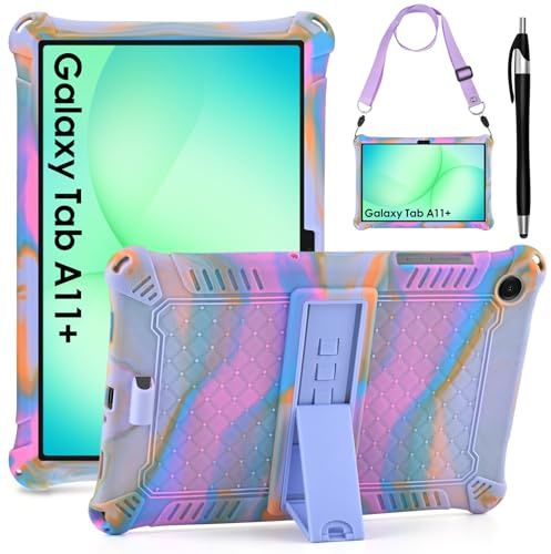 KATUMO Silicone Case for Samsung Galaxy Tab A11+ Plus / A9+ Plus 11 inch | Soft Rubber Cover, for A11+ (X230/X236B) / A9+ (X210/X216), Three View Angle, with Stylus Pen and Shoulder Strap