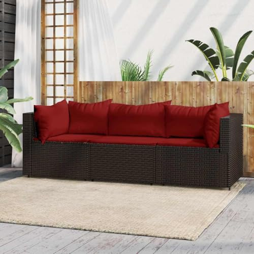 Mimdixy Outdoor Sofa Sofagarnituren, 3-TLG. Garten-Lounge-Set mit Kissen Braun Poly Rattan Rattan Möbel für Gartens, Outdoor, Terrasse Balkon
