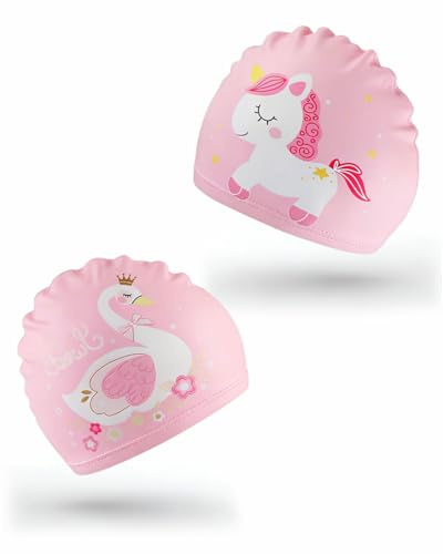 ZKUNL 2 Piezas Gorros De Natación Para Niños Gorro Piscina Bebe Piscina Divertida Baño Con Diseño De Dibujo Unicornio Nadar De Niños Para Pelo Largo Y Corto(rosa)
