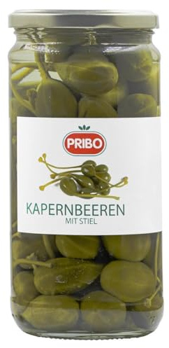 PRIBO KAPERN-BEEREN MIT STIEL - 2x 400g Glas - eingelegt in Salz, Kapern-Äpfel, passend zu Tapas und Antipasti-Tellern, Früchte des Kapernstrauchs