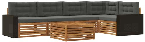 vidaXL Outdoor-Sofagarnitur 6 pcs Natur und Anthrazit 79 x 79 x 37 cm, Patio Ecksofa, modernes Lounge-Set für draußen, wetterfestes Gartenmöbel für die Terrasse, Bequeme Sitzgelegenheit