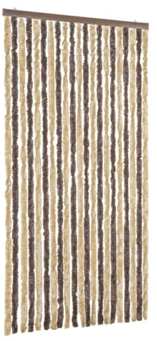 Zanzariera in ciniglia, 90 x 200 cm, per porta, balcone, terrazza, roulotte, con ganci, silenziosa, lavabile, rimovibile, senza fori, marrone scuro e beige