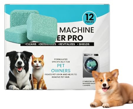 Washing Machine Cleaner Pro Tablets for Pet Owners, 12pcs | Removes Odours & Pet Hair Residue Enzyme Deep Clean Tablet, Deep Clean Drum & Door Seal, Fresh Scent for All Washing Machines