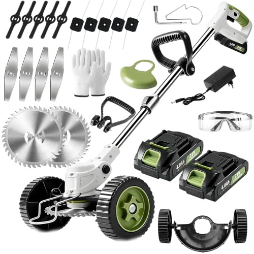 Débroussailleuse Électrique sans Fil 21V - Coupe Bordure Batterie 4Ah avec Lames Métalliques - Poignée Réglable, Adapté pour Jardin Pelouse et Bordures, Puissant pour Coupe Herbe