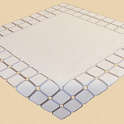 Raebel - Mitteldecke - beige-hellgrau Kurbelstickerei Quadrate - (85x85 cm)